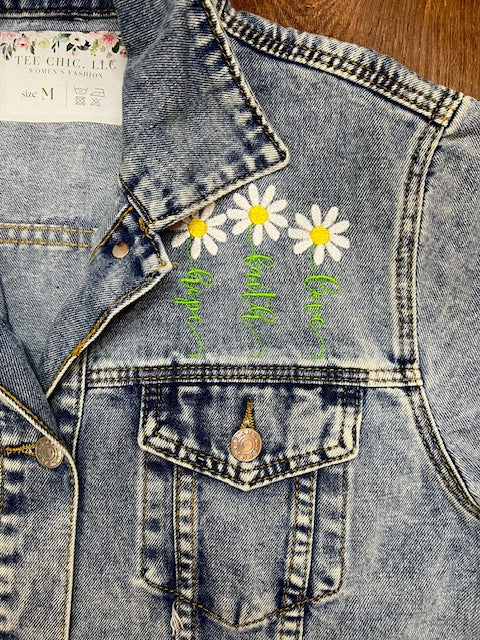 🌺Hope Faith Love Embroidered Denim Jacket
