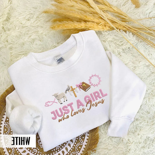 Just A Girl Who Loves Jesus OVERSIZED Embroidered Sweatshirt