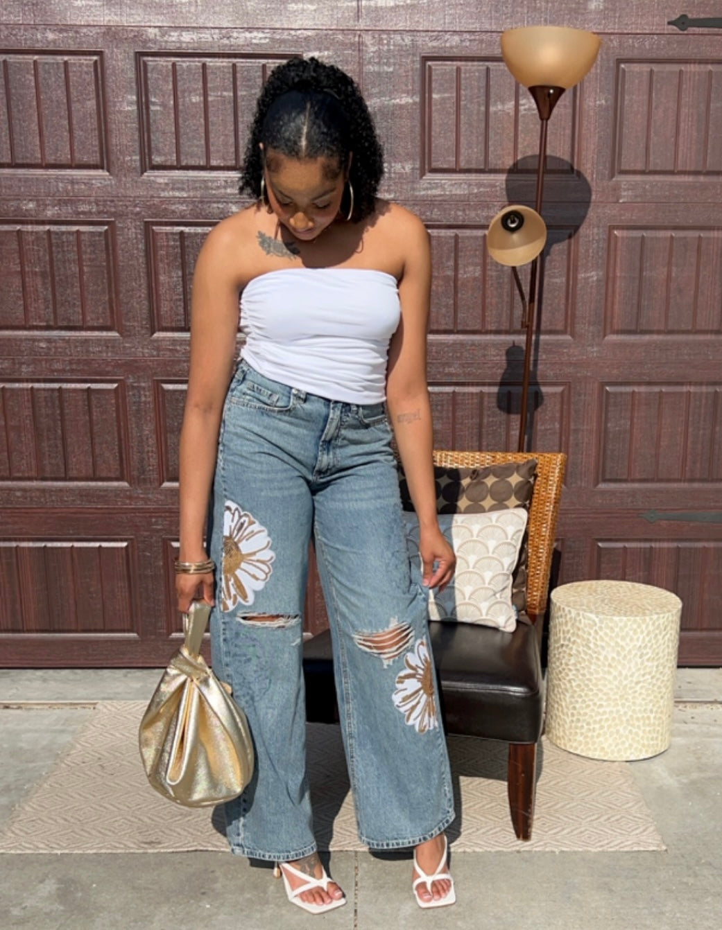 Wide Leg Boyfriend Statement Jeans - Sunflower