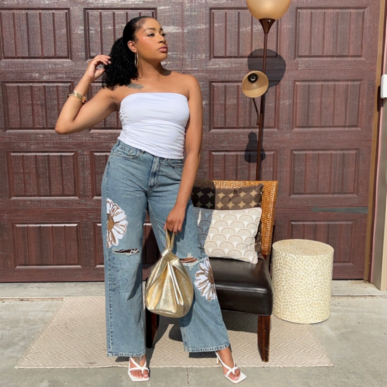 Wide Leg Boyfriend Statement Jeans - Sunflower