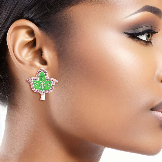 Pink Green Ivy Leaf Studs