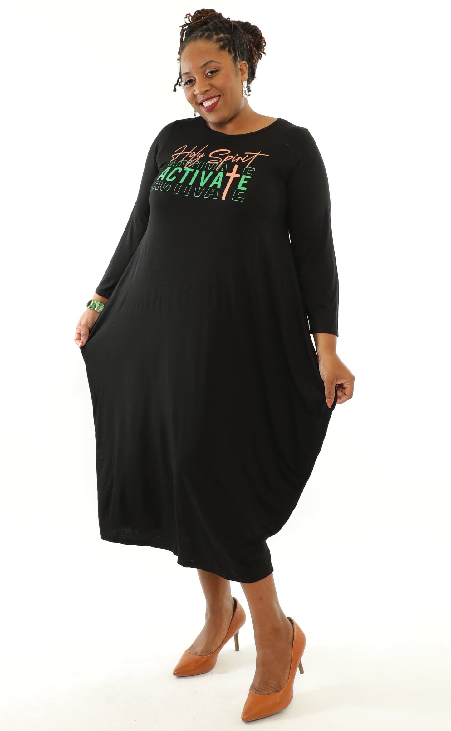 Women's "Holy Spirit Activate" Print Long Sleeves Maxi Dress