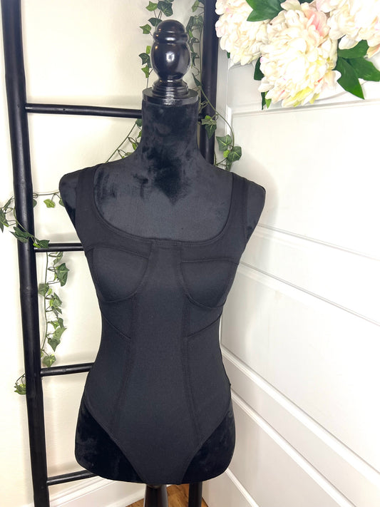 Black Seam Detailed Bodysuit