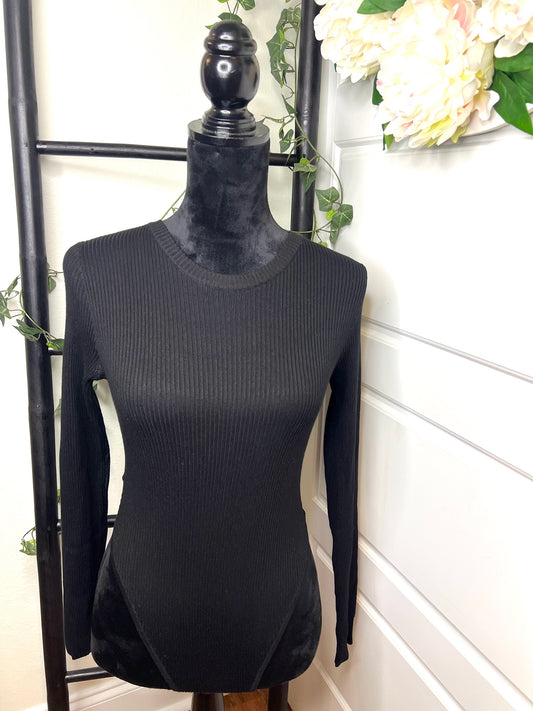 Black Crew neck Ribbed Bodysuit