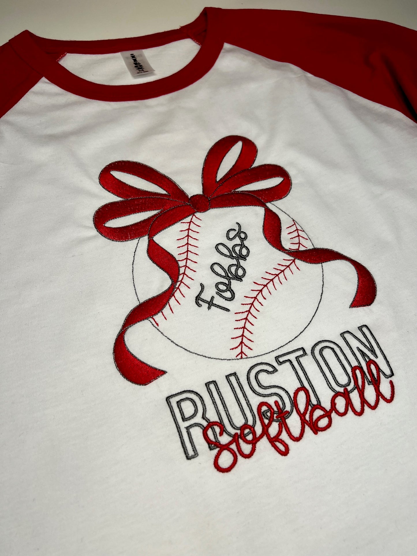 Personalized Softball Bow Raglan 3/4 sleeved Tee⚾💞