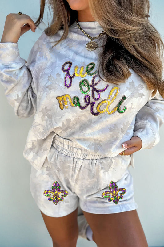 Camo Print Queen of Mardi Sequin Patch 2pcs Short Set