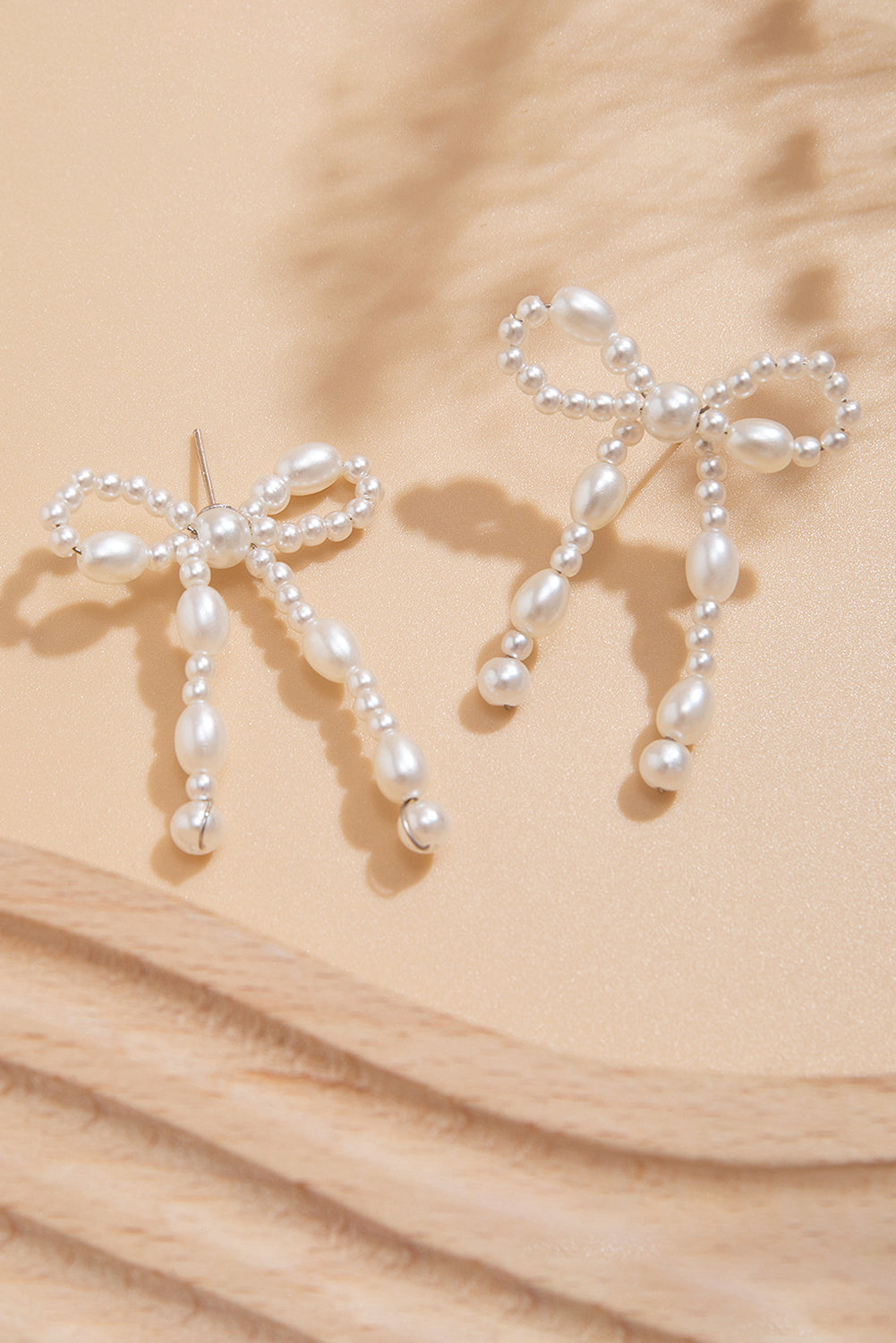 White Pearl Beaded Bowknot Studded Earrings