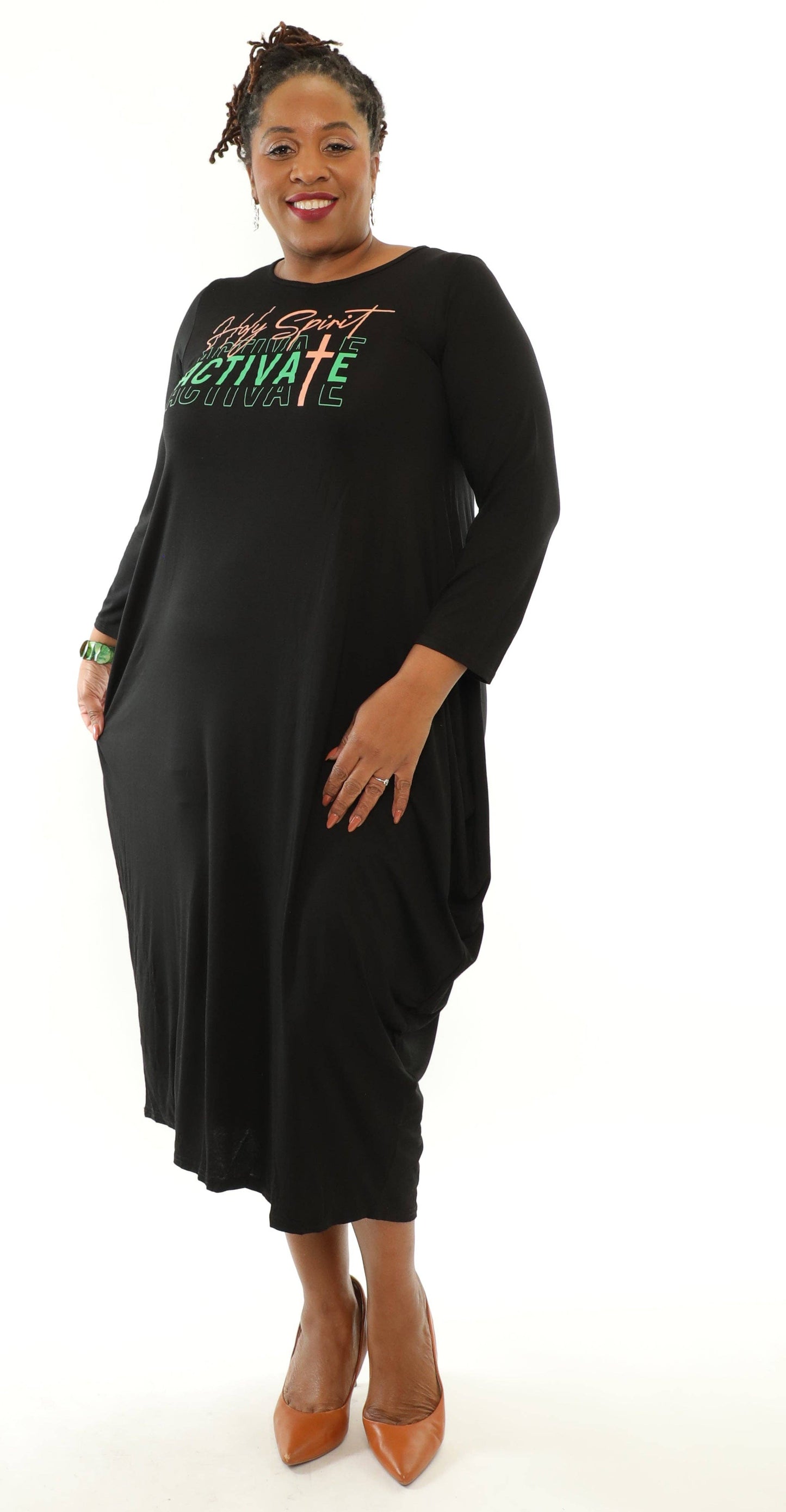 Women's "Holy Spirit Activate" Print Long Sleeves Maxi Dress