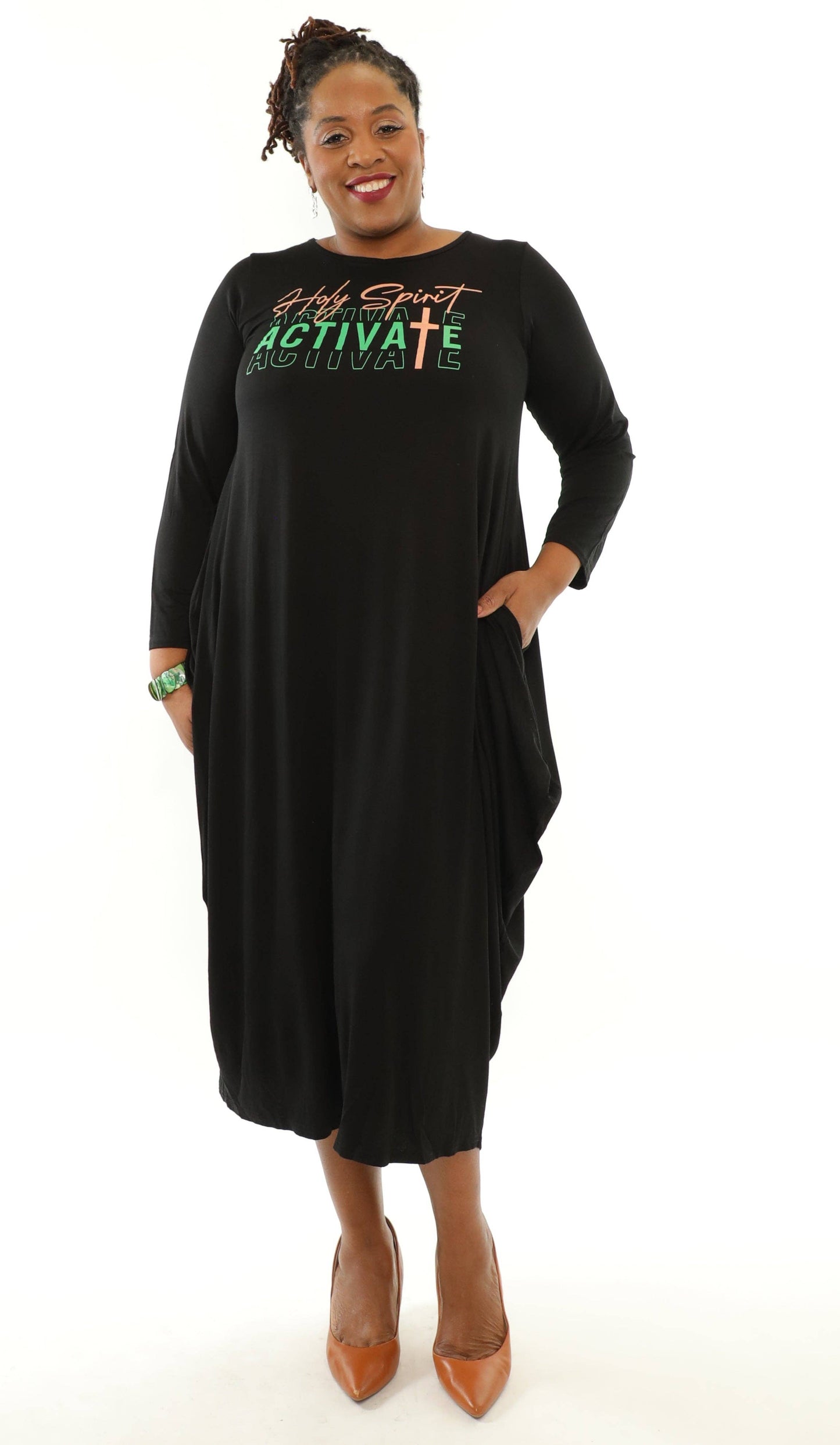 Women's "Holy Spirit Activate" Print Long Sleeves Maxi Dress